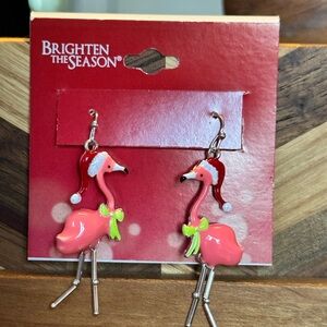 Brighten The Season Flamingo Holiday Dangle Earrings - Pink & Red